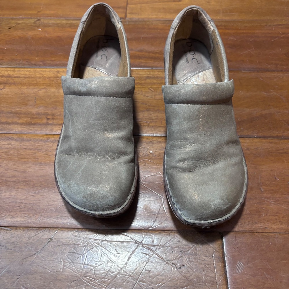 B.O.C. Born Concept Peggy Clogs Gray Leather Comfort Slip On Mules Wmns size 8.5